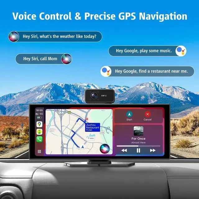 Alt view image 7 of 7 - Portable Wireless CarPlay Screen, 10.26" Fully Laminated IPS Touch Screen Car Stereo with Wireless CarPlay & Android Auto, 4K Front 2.5K Rear Dash Cam,1080P Backup Camera,Super Link,Plug & Play