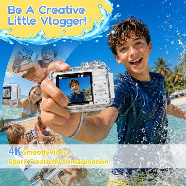 Alt view image 3 of 6 - Kids Camera with Waterproof Case, 4K Vlogging Digital Camera | 16X Zoom Autofocus, 50MP Underwater Toddler Camera for Travel, Swimming, Outdoor, Birthday Gifts for 5-16 Year Old Boys Girls