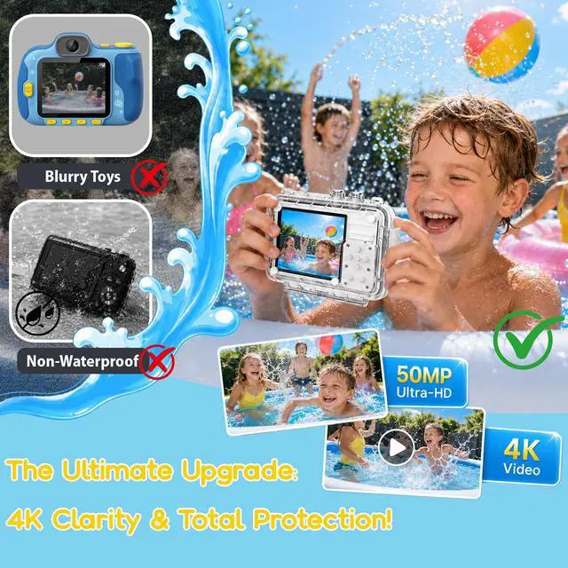 Alt view image 4 of 6 - Kids Camera with Waterproof Case, 4K Vlogging Digital Camera | 16X Zoom Autofocus, 50MP Underwater Toddler Camera for Travel, Swimming, Outdoor, Birthday Gifts for 5-16 Year Old Boys Girls