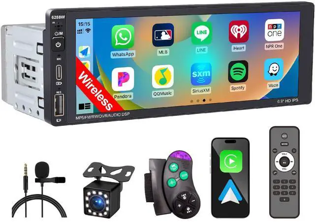 Main image of 6.9'' Wireless Single Din Car Stereo with Apple Carplay | IPS Touch Screen Car Radio with Bluetooth,Backup Camera,FM/AM Car Radio,Car play Android Auto,AUX\TF,Type-C,USB
