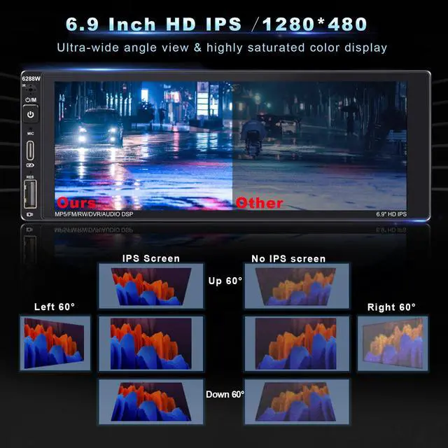 Alt view image 3 of 7 - 6.9'' Wireless Single Din Car Stereo with Apple Carplay | IPS Touch Screen Car Radio with Bluetooth,Backup Camera,FM/AM Car Radio,Car play Android Auto,AUX\TF,Type-C,USB