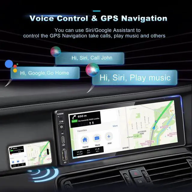 Alt view image 4 of 7 - 6.9'' Wireless Single Din Car Stereo with Apple Carplay | IPS Touch Screen Car Radio with Bluetooth,Backup Camera,FM/AM Car Radio,Car play Android Auto,AUX\TF,Type-C,USB
