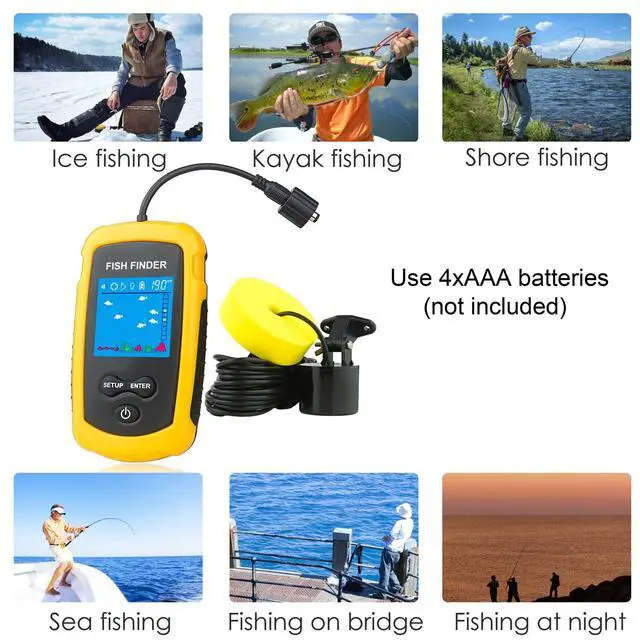 Alt view image 2 of 6 - Portable Wired Fish Finder Ice Kayak Fishing Gear Water Depth Finder Handheld Fishfinder LCD Display Sonar Transducer