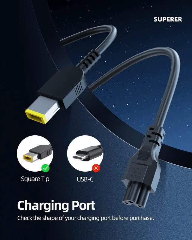 Alt view image 2 of 7 - 135W AC Charger Fit for Lenovo Ideapad Gaming 3 3-15IMH05 3-15IHU6 3-15ARH05 3-15ACH6 3-15IAH7 3-15ARH7 3-16IAH7 3-16ARH7 L340-17IRH L340-15IRH, Creator 5 5-16ACH6 5-15IMH05 Laptop, Slim Tip