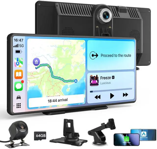 Main image of Portable Wireless Carplay Screen - 10.36'' HD Touchscreen for Apple CarPlay & Android Auto, Dash Cam, Voice Control, Loop Recording, Backup Camera, Mirror Link, FM, Bluetooth for All Vehicles