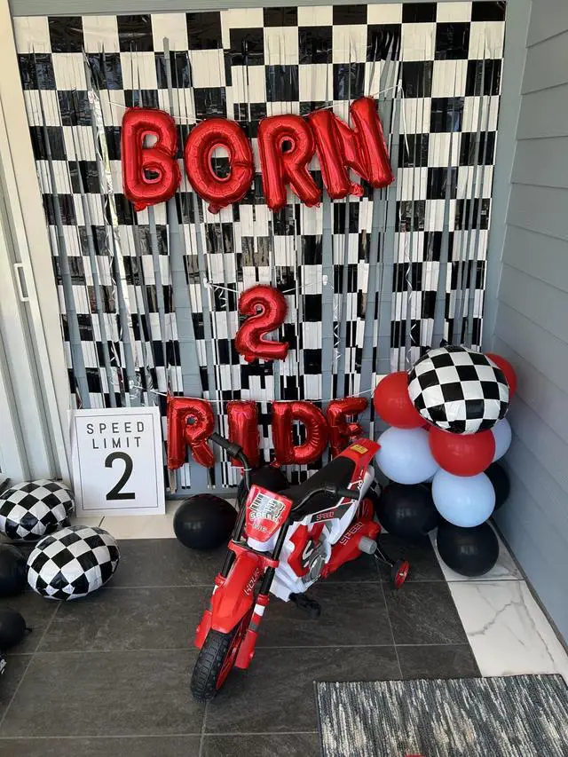 Alt view image 5 of 6 - Race Car Birthday Party Streamers Backdrops Decorations, 2 Pcs Checkered Black White Foil Fringe Curtain Racing Photo Booth Props for Racing Cars One Happy Dude Party Decor Supplies