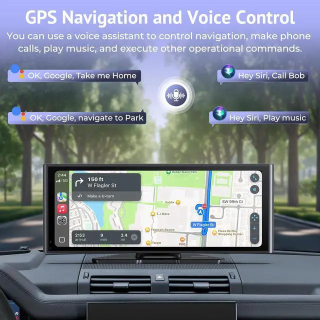 Alt view image 4 of 7 - 10.26" CarPlay Screen for Car with 4K DashCam&1080P Backup Camera | HD IPS Touch Car Play Screen Compatible with Apple Carplay&Android Auto,SuperLink, Loop Recording, Bluetooth Audio, GPS, Siri