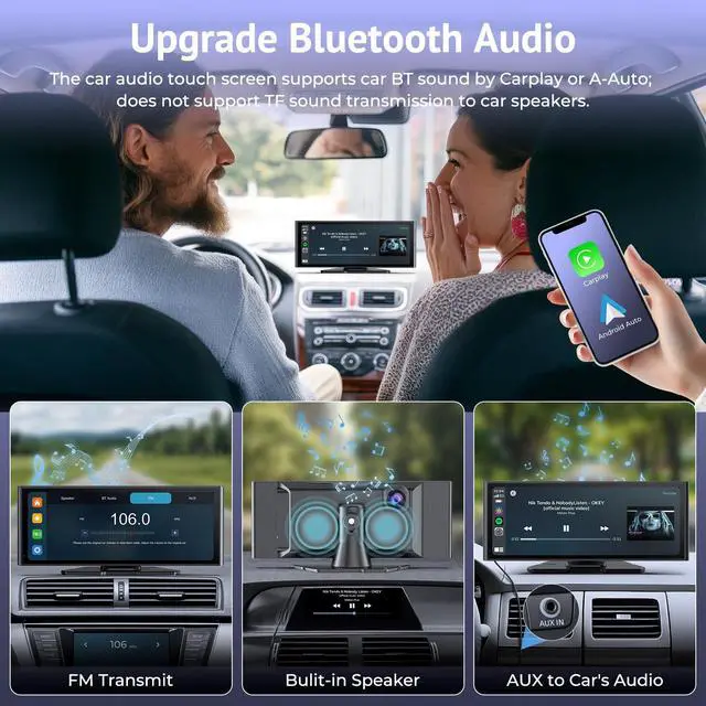 Alt view image 7 of 7 - 10.26" CarPlay Screen for Car with 4K DashCam&1080P Backup Camera | HD IPS Touch Car Play Screen Compatible with Apple Carplay&Android Auto,SuperLink, Loop Recording, Bluetooth Audio, GPS, Siri