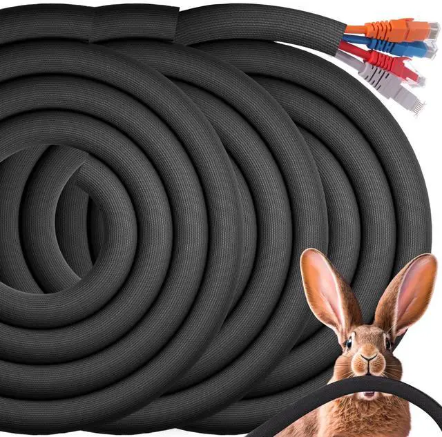 Main image of 3 Pack 30ft Cord Protectors from Pets No Chew, 3/8 Inch Ultra Durable Cord Covers for Pets, Durable Electrical Cable Management Sleeve for Rabbits, Dogs, Cats and Other Animals (Black, 1/2inch)
