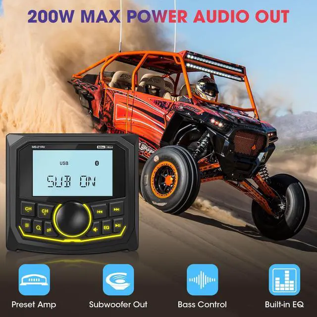 Alt view image 5 of 6 - Waterproof Bluetooth Radio for Golf Cart: Boat Marine Gauge Stereo - 2.8 Inch LCD Display AM FM USB AUX Subwoofer 200W Output - Gift for Golfer