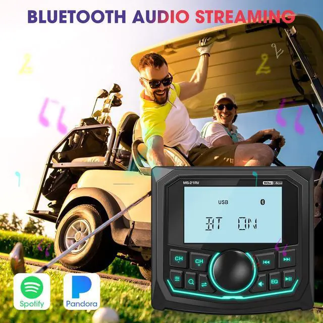 Alt view image 3 of 6 - Waterproof Bluetooth Radio for Golf Cart: Boat Marine Gauge Stereo - 2.8 Inch LCD Display AM FM USB AUX Subwoofer 200W Output - Gift for Golfer