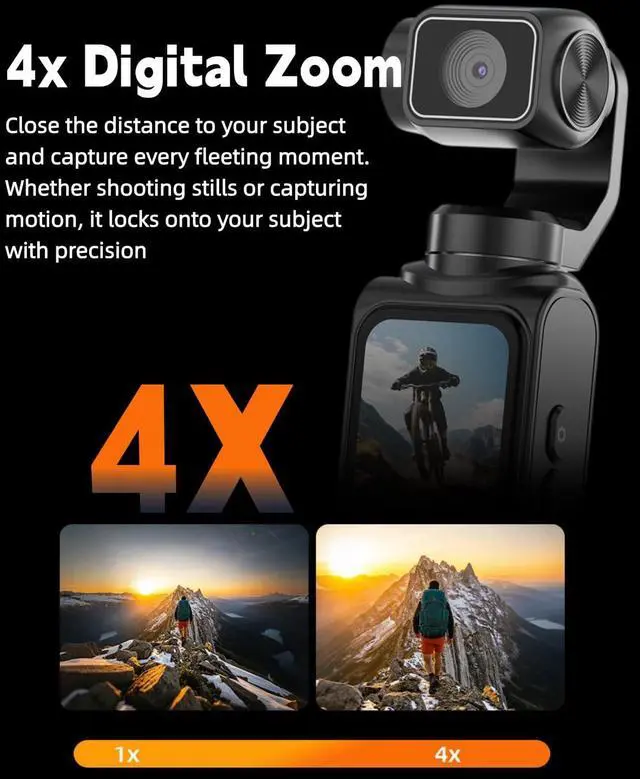 Alt view image 6 of 7 - 4K Vlogging Camera with 330° Rotating Lens & Face Tracking, 65MP Pocket Camera with WiFi, 6-Axis Stabilization, Touch Screen, 64GB TF Card & Tripod, Handheld POV Cam for YouTube TikTok Travel