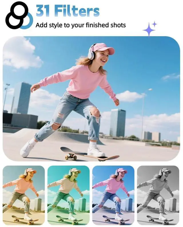 Alt view image 7 of 7 - 4K Vlogging Camera with 330° Rotating Lens & Face Tracking, 65MP Pocket Camera with WiFi, 6-Axis Stabilization, Touch Screen, 64GB TF Card & Tripod, Handheld POV Cam for YouTube TikTok Travel