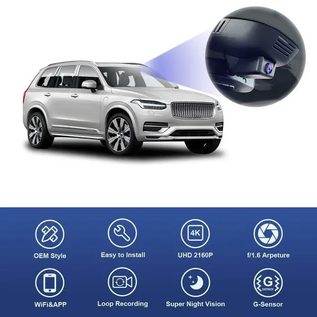Alt view image 4 of 7 - 4K Dash Cam Suitable for for Volvo XC90 2023-2026 Plug-in Hybrid B5 B6 T8 (Model B), OEM Factory Look, UHD 2160P Video, Built-in WiFi & APP, Loop Recording, G-Sensor, Plug & Play, 64GB Card