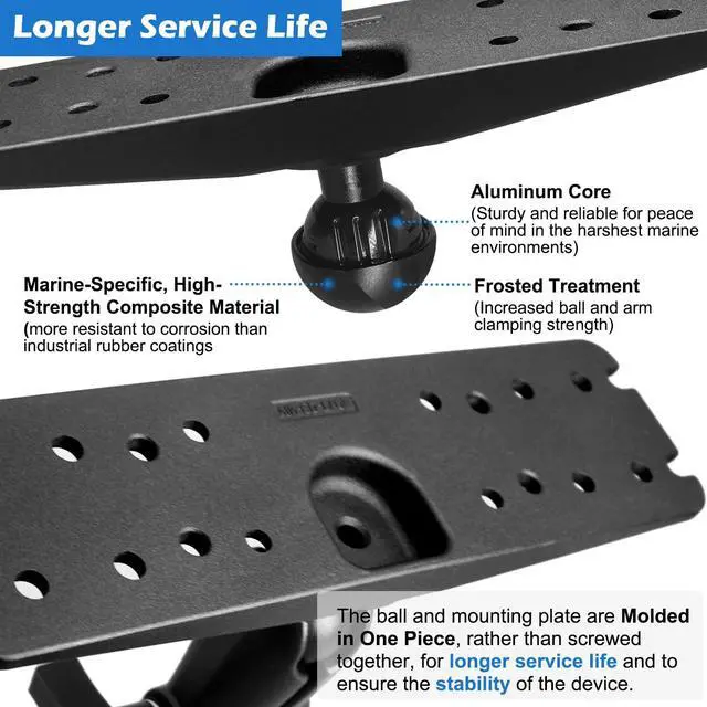 Alt view image 4 of 7 - 1.5" Ball Fish Finder Mount for 9" to 12" Large Fishfinder, Marine Electronic Depth Finder Mount with C Size Ball, Compatible with Garmin, Lowrance, Humminbird and More