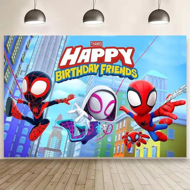 Main image of Spider and His Friends Birthday Decorations,Spider and His Friends Happy Birthday Banner Backdrop for Kids Birthday Party Supplies (5x3ft)
