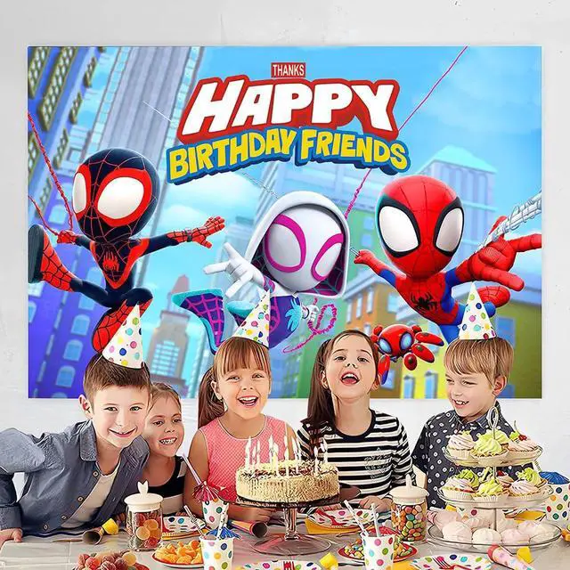 Alt view image 2 of 4 - Spider and His Friends Birthday Decorations,Spider and His Friends Happy Birthday Banner Backdrop for Kids Birthday Party Supplies (5x3ft)