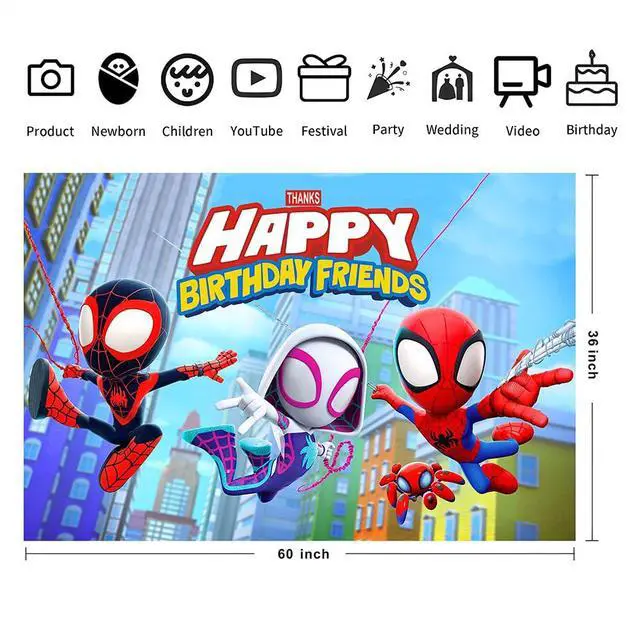 Alt view image 3 of 4 - Spider and His Friends Birthday Decorations,Spider and His Friends Happy Birthday Banner Backdrop for Kids Birthday Party Supplies (5x3ft)