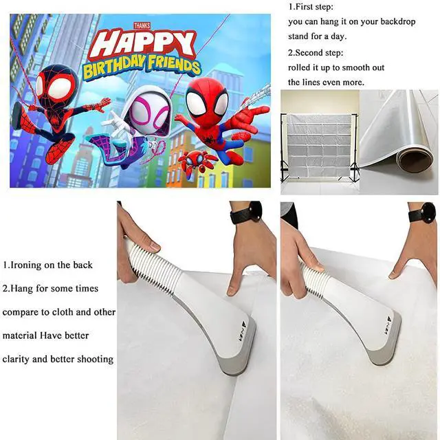 Alt view image 4 of 4 - Spider and His Friends Birthday Decorations,Spider and His Friends Happy Birthday Banner Backdrop for Kids Birthday Party Supplies (5x3ft)