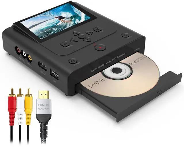 Main image of VHS to DVD Recorder, VCR to DVD Recorder-Convert Photos and Videos Between VHS,VCR,Memory CardDVD and USB. Phone can use a Free app to Burn Videos and Photos, Also has TV Recording FunctionBlack