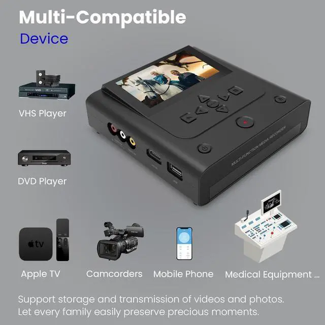 Alt view image 2 of 7 - VHS to DVD Recorder, VCR to DVD Recorder-Convert Photos and Videos Between VHS,VCR,Memory CardDVD and USB. Phone can use a Free app to Burn Videos and Photos, Also has TV Recording FunctionBlack