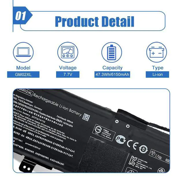 Alt view image 2 of 6 - 47.3Wh GM02XL/GB02XL Laptop Battery Compatible for HP Chromebook 14 G5 Chromebook 11 G6 G7 EE Chromebook X360 11 G1 Series Notebook 917679-271 HSTNN-UB7M HSTNN-DB7X 917725-855 7.7V 6150mAh