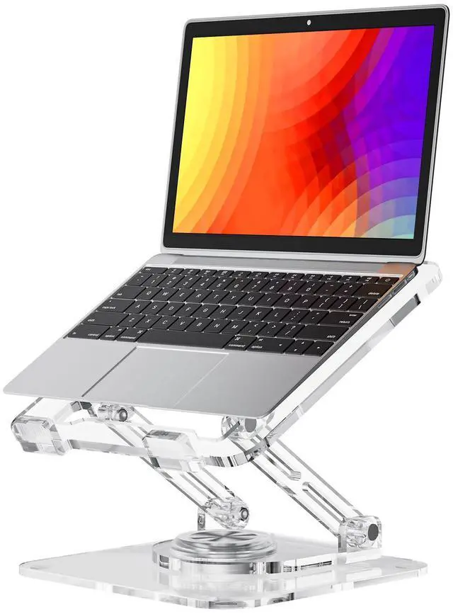 Main image of Laptop Stand for Desk - Adjustable, Foldable Clear Acrylic Riser with 360° Rotating Base, Ergonomic Laptop Holder for MacBook Pro/Air & 10-16 Notebooks