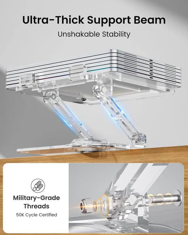 Alt view image 2 of 7 - Laptop Stand for Desk - Adjustable, Foldable Clear Acrylic Riser with 360° Rotating Base, Ergonomic Laptop Holder for MacBook Pro/Air & 10-16 Notebooks