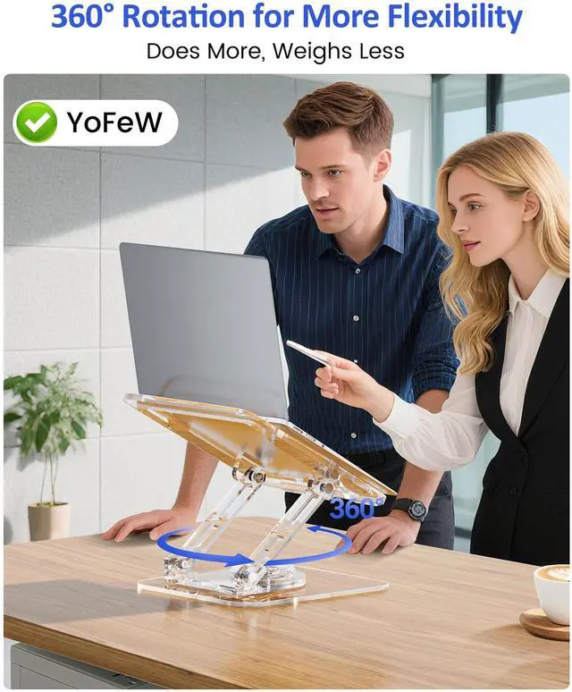 Alt view image 3 of 7 - Laptop Stand for Desk - Adjustable, Foldable Clear Acrylic Riser with 360° Rotating Base, Ergonomic Laptop Holder for MacBook Pro/Air & 10-16 Notebooks