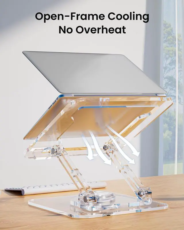 Alt view image 5 of 7 - Laptop Stand for Desk - Adjustable, Foldable Clear Acrylic Riser with 360° Rotating Base, Ergonomic Laptop Holder for MacBook Pro/Air & 10-16 Notebooks