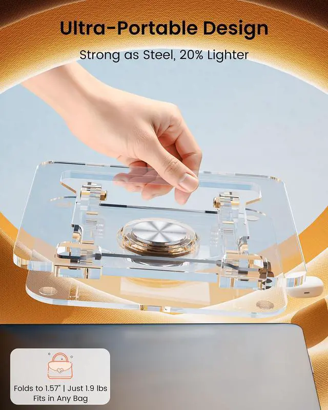 Alt view image 6 of 7 - Laptop Stand for Desk - Adjustable, Foldable Clear Acrylic Riser with 360° Rotating Base, Ergonomic Laptop Holder for MacBook Pro/Air & 10-16 Notebooks