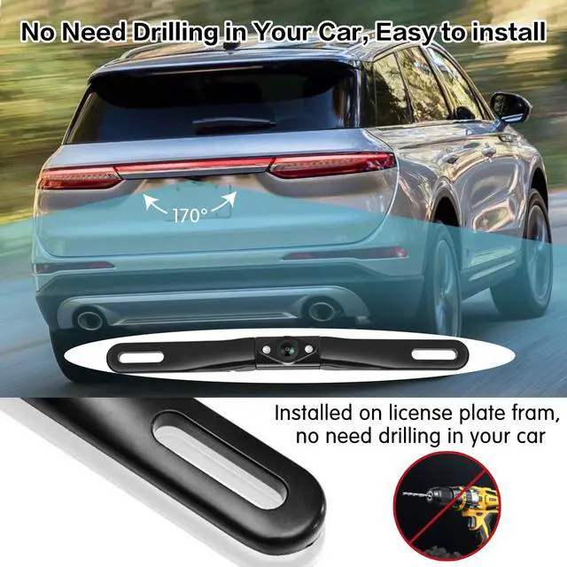 Alt view image 4 of 7 - Backup Camera for Car, 170° Wide View Angel License Plate Back up Camera Night Vision Vehicle Reverse Rear View Camera for Cars Trucks Pickup SUVs RVs