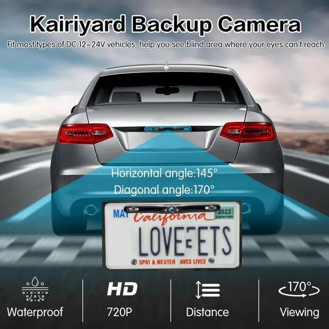 Alt view image 2 of 7 - Backup Camera for Car, 170° Wide View Angel License Plate Back up Camera Night Vision Vehicle Reverse Rear View Camera for Cars Trucks Pickup SUVs RVs