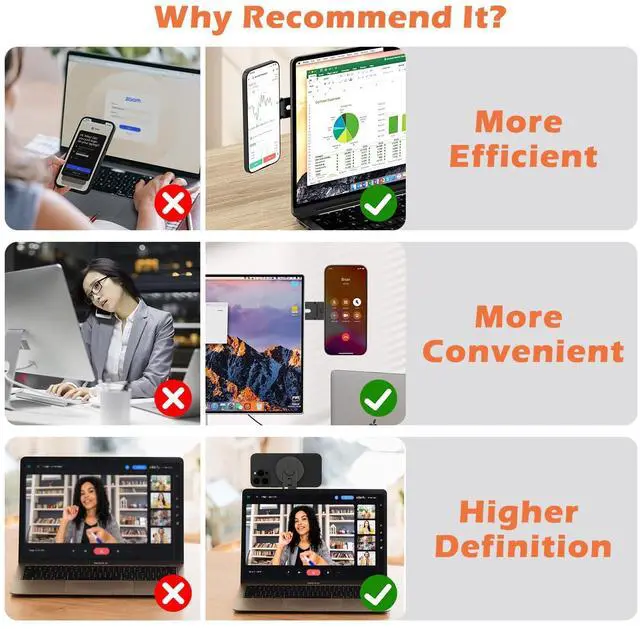 Alt view image 2 of 7 - Magnetic Phone Holder for Laptop, 360° Adjustable MacBook Monitor Side Mount for iPhone 17 Pro Max/16/15/14/13/12 MagSafe for Tesla, Portable Foldable Cell Phone Holder Accessory, Black