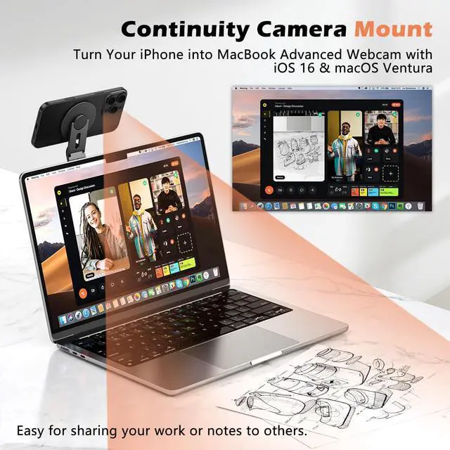 Alt view image 3 of 7 - Magnetic Phone Holder for Laptop, 360° Adjustable MacBook Monitor Side Mount for iPhone 17 Pro Max/16/15/14/13/12 MagSafe for Tesla, Portable Foldable Cell Phone Holder Accessory, Black