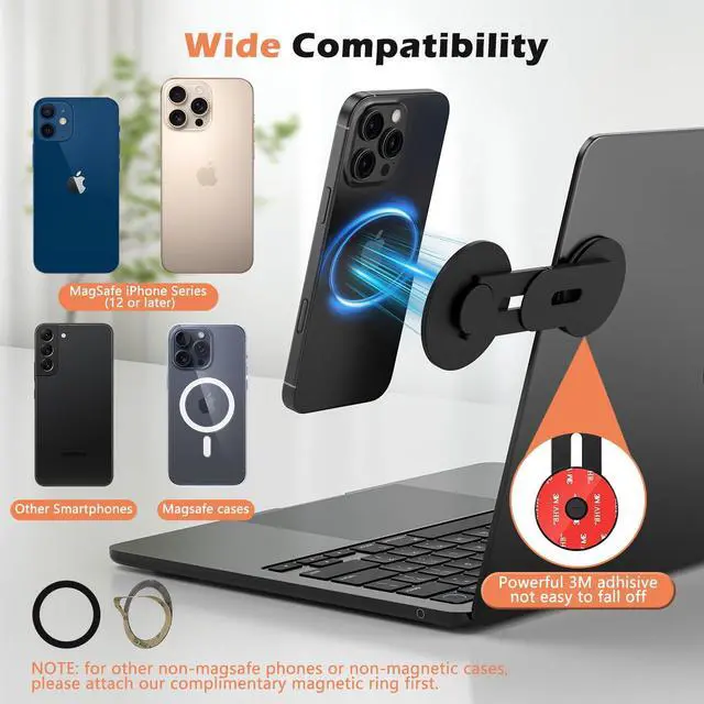 Alt view image 4 of 7 - Magnetic Phone Holder for Laptop, 360° Adjustable MacBook Monitor Side Mount for iPhone 17 Pro Max/16/15/14/13/12 MagSafe for Tesla, Portable Foldable Cell Phone Holder Accessory, Black