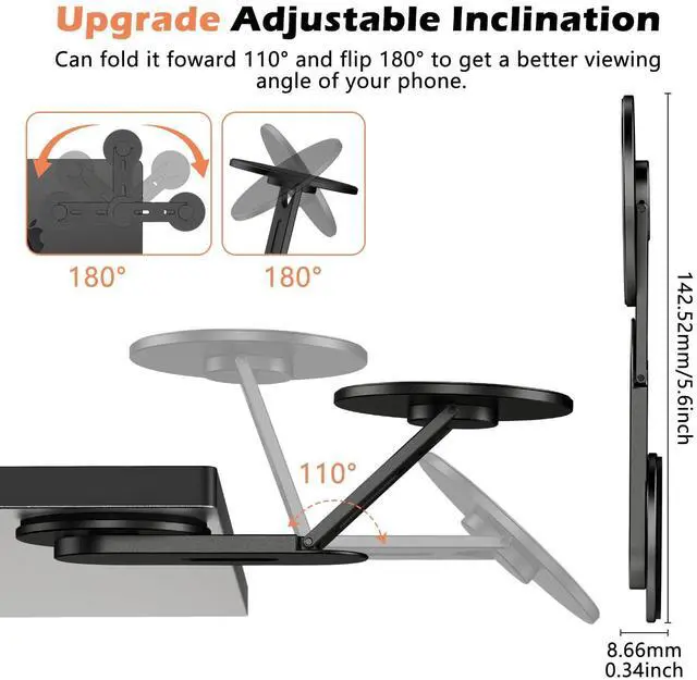 Alt view image 5 of 7 - Magnetic Phone Holder for Laptop, 360° Adjustable MacBook Monitor Side Mount for iPhone 17 Pro Max/16/15/14/13/12 MagSafe for Tesla, Portable Foldable Cell Phone Holder Accessory, Black