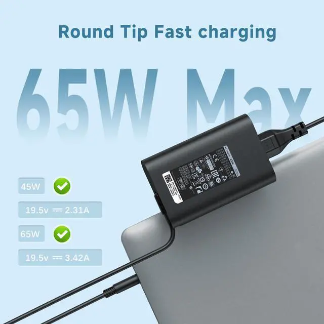 Alt view image 5 of 7 - 65W 4.5mm Laptop Charger Compatible with Dell Inspiron 15 3000 5000 | 19.5V 3.34A AC Adapter for 13 14 17 7000 Latitude 3490 3590 Vostro Small Round Tip 45W Replaces LA65NS2-01