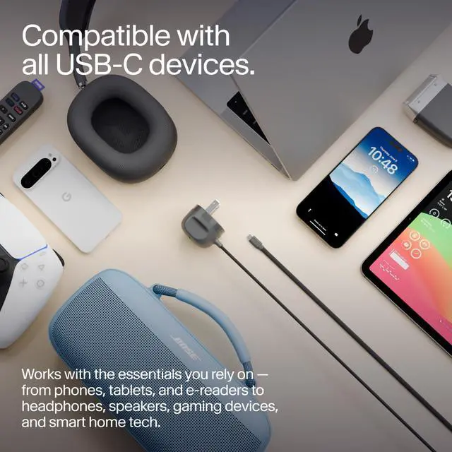 Alt view image 3 of 7 - PowerCord All in One 30W USB-C Fast Charger, Slate, 4ft | One Cable to Charge Your USB-C Devices, Simplifies Charging from Wall to Device, Fast Charger for iPhones, Tablets, Laptops