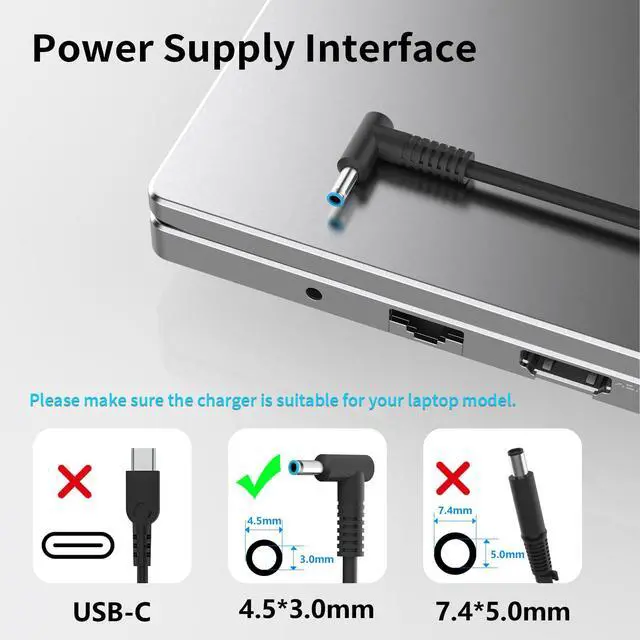Alt view image 3 of 7 - 120W 19.5V 6.15A Laptop Charger 710415-001 Fit for HP USB-C Dock G5,USB-C/A Universal Dock G2 5TW13AA,Docking Statio Charger,Envy 15 17 Series L41856-001 Adapter Power Supply 4.5 * 3.0mm Blue Tip