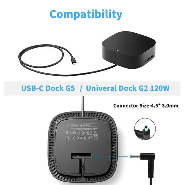Alt view image 5 of 7 - 120W 19.5V 6.15A Laptop Charger 710415-001 Fit for HP USB-C Dock G5,USB-C/A Universal Dock G2 5TW13AA,Docking Statio Charger,Envy 15 17 Series L41856-001 Adapter Power Supply 4.5 * 3.0mm Blue Tip
