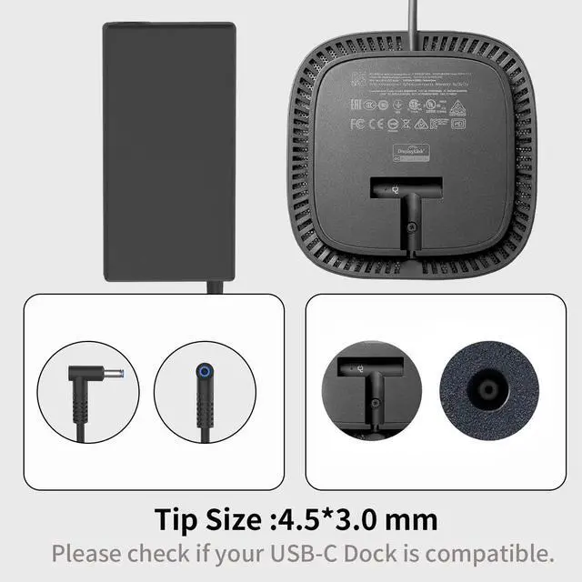 Alt view image 7 of 7 - 120W 19.5V 6.15A Laptop Charger 710415-001 Fit for HP USB-C Dock G5,USB-C/A Universal Dock G2 5TW13AA,Docking Statio Charger,Envy 15 17 Series L41856-001 Adapter Power Supply 4.5 * 3.0mm Blue Tip