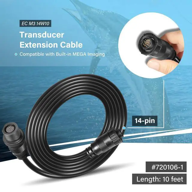 Alt view image 2 of 7 - 720106-1 EC M3 14W10 Transducer Extension Cable 14-pin Fit for Humminbird APEX XPLORE SOLIX and Onix Series Fish Finder Compatible with Built-in MEGA Imaging (10 Feet)