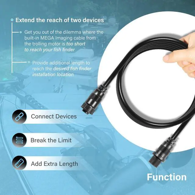 Alt view image 3 of 7 - 720106-1 EC M3 14W10 Transducer Extension Cable 14-pin Fit for Humminbird APEX XPLORE SOLIX and Onix Series Fish Finder Compatible with Built-in MEGA Imaging (10 Feet)