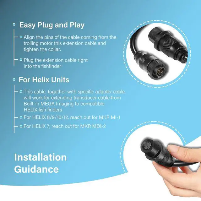 Alt view image 6 of 7 - 720106-1 EC M3 14W10 Transducer Extension Cable 14-pin Fit for Humminbird APEX XPLORE SOLIX and Onix Series Fish Finder Compatible with Built-in MEGA Imaging (10 Feet)