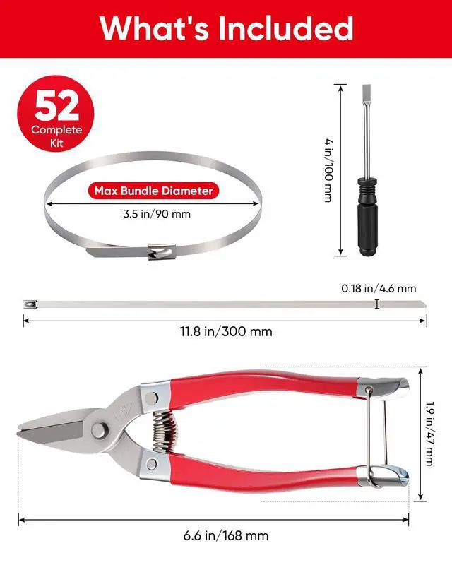Alt view image 4 of 7 - 52-Piece Stainless Steel Zip Tie Kit with Scissors and Release Tool | Self-locking 11.8-inch 304 metal ties for exhaust wrap, fencing, pipes, cables, farm and outdoor fastening projects