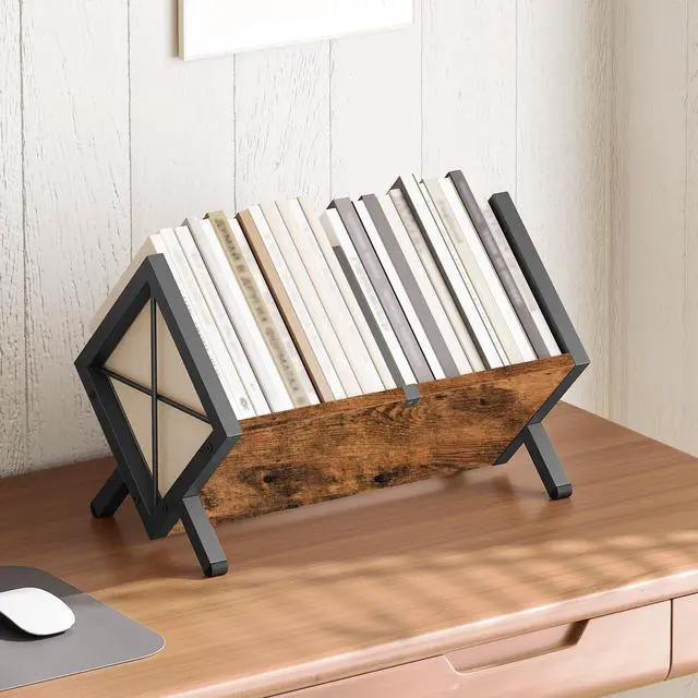 Alt view image 3 of 7 - Vinyl Record Holder, Record Storage Rack Holds 80-100 LPWooden and Metal Record Organizer, Quick Assembly Magazine Holder for CDs, Magazine, Albums, Rustic Brown and Black CJ06BR