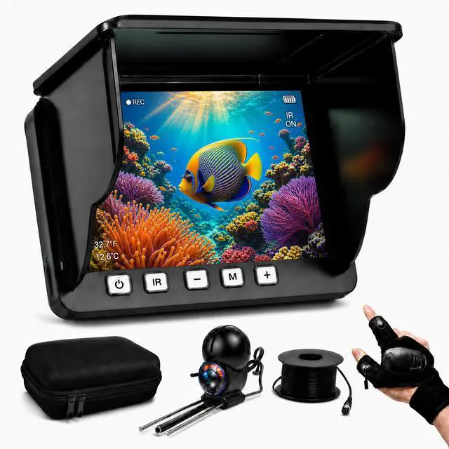 Main image of Underwater Fishing Camera,4.3" LCD Screen,Portable Fish Finder with 12 IR LED Night Vision&200° Wide,IP68 Waterproof Ice Fishing Camera with 50ft Cable&5000mAh Battery for Ice Lake Boat Kayak Fishing