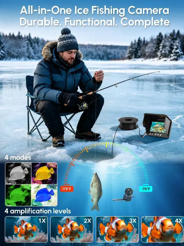 Alt view image 3 of 7 - Underwater Fishing Camera,4.3" LCD Screen,Portable Fish Finder with 12 IR LED Night Vision&200° Wide,IP68 Waterproof Ice Fishing Camera with 50ft Cable&5000mAh Battery for Ice Lake Boat Kayak Fishing