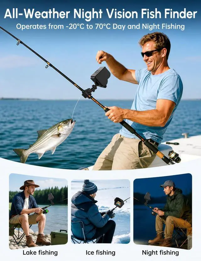 Alt view image 6 of 7 - Underwater Fishing Camera,4.3" LCD Screen,Portable Fish Finder with 12 IR LED Night Vision&200° Wide,IP68 Waterproof Ice Fishing Camera with 50ft Cable&5000mAh Battery for Ice Lake Boat Kayak Fishing